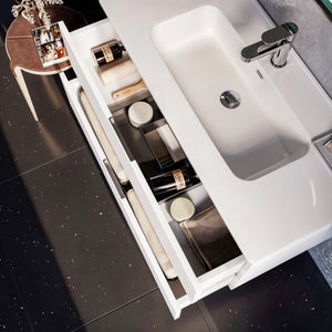 Mobile bagno sospeso 80cm bianco lavabo nero opaco specchio armony, selezione accessori senza specchio