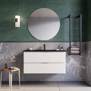 Mobile bagno sospeso 80 cm Bianco lavabo nero opaco Seattle con Specchio Bonussi