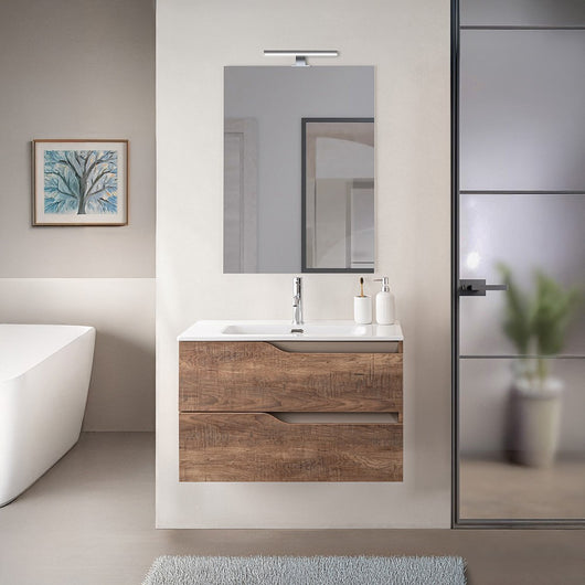 Mobile bagno sospeso 80cm tabacco e tortora con top e specchio Sumya