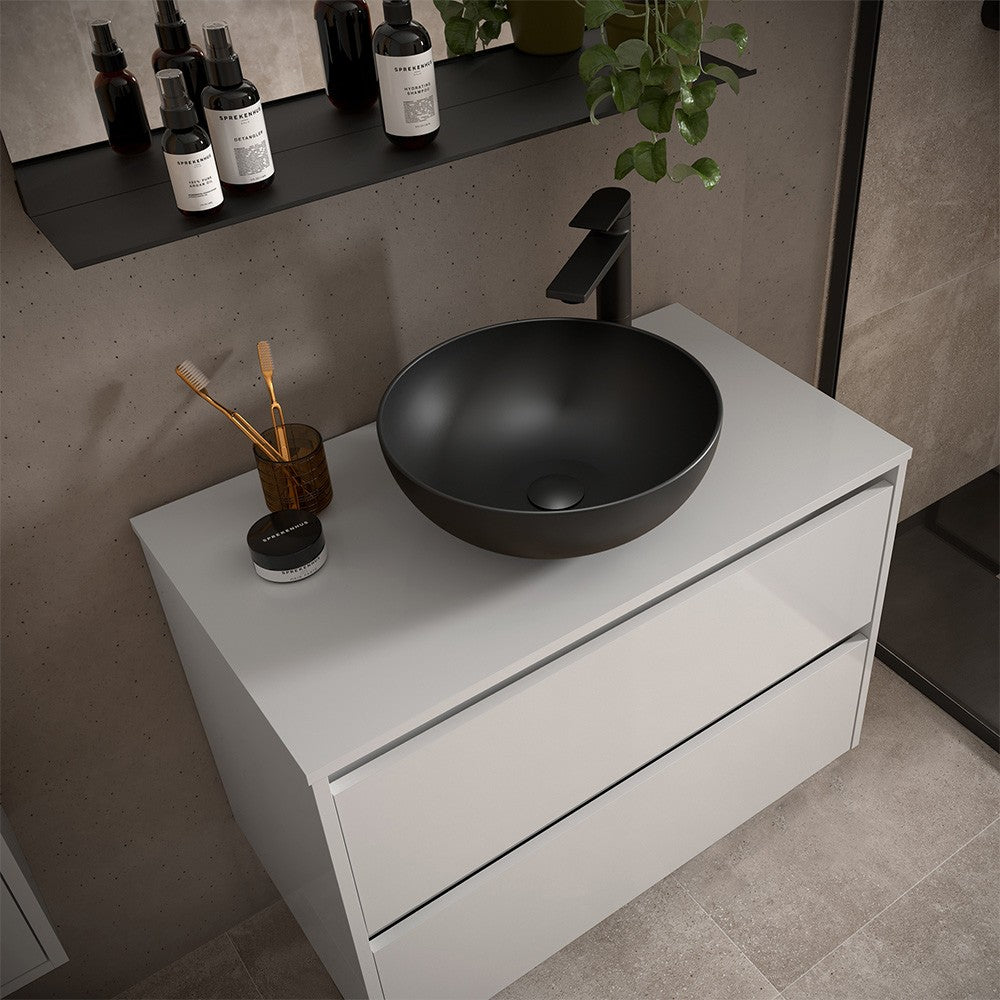 Mobile bagno sospeso 90 cm bianco lucido con top e specchio Gaya