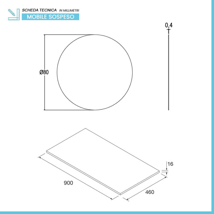 Mobile bagno sospeso 90 cm bianco lucido con top e specchio Gaya