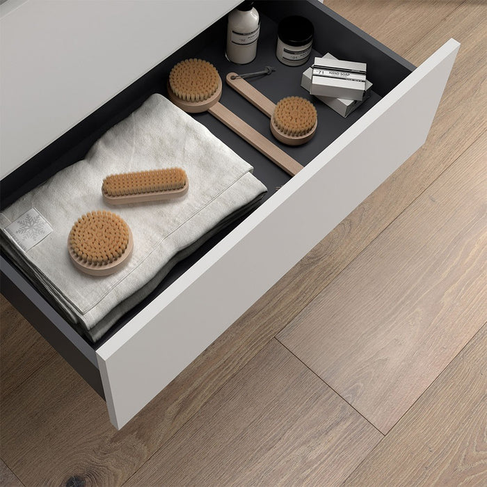 Mobile bagno sospeso 90 cm bianco lucido con top e specchio Gaya