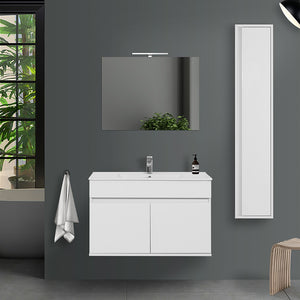 Mobile bagno sospeso da 90 cm Duble bianco lucido con lavabo e specchio