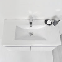 Mobile bagno sospeso da 90 cm Duble bianco lucido con lavabo e specchio