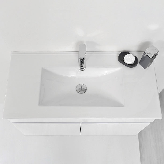 Mobile bagno sospeso da 90 cm Duble bianco lucido con lavabo e specchio