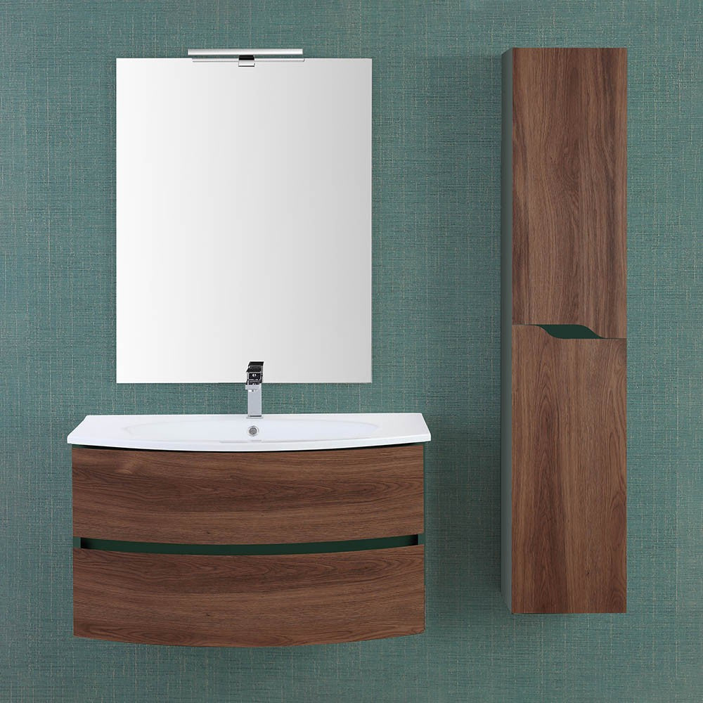 Mobile bagno sospeso 90 cm Maiori noce canaletto con lavabo in resina