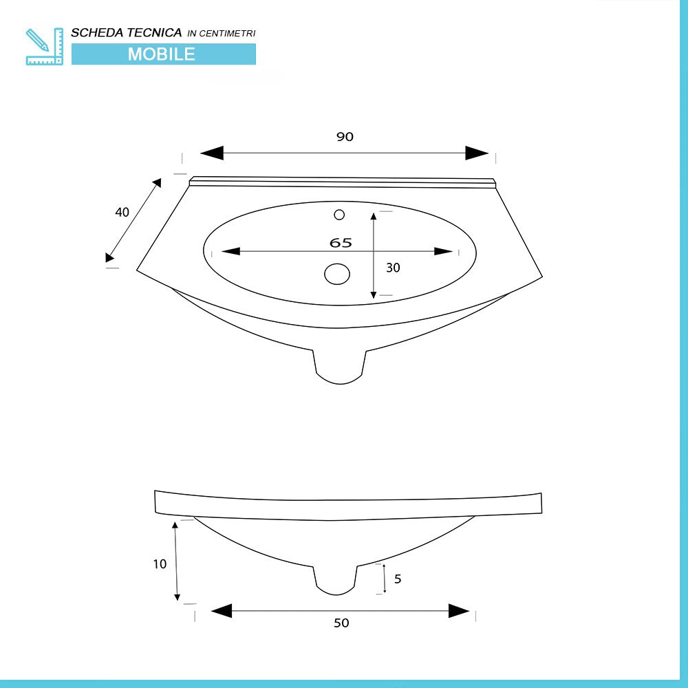 Mobile bagno sospeso 90 cm Maiori noce canaletto con lavabo in resina