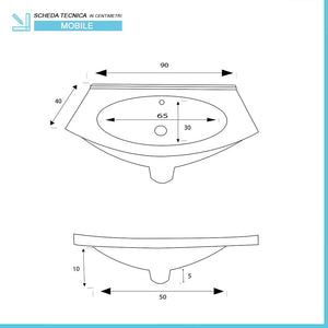 Mobile bagno sospeso 90 cm Maiori noce canaletto con lavabo in resina