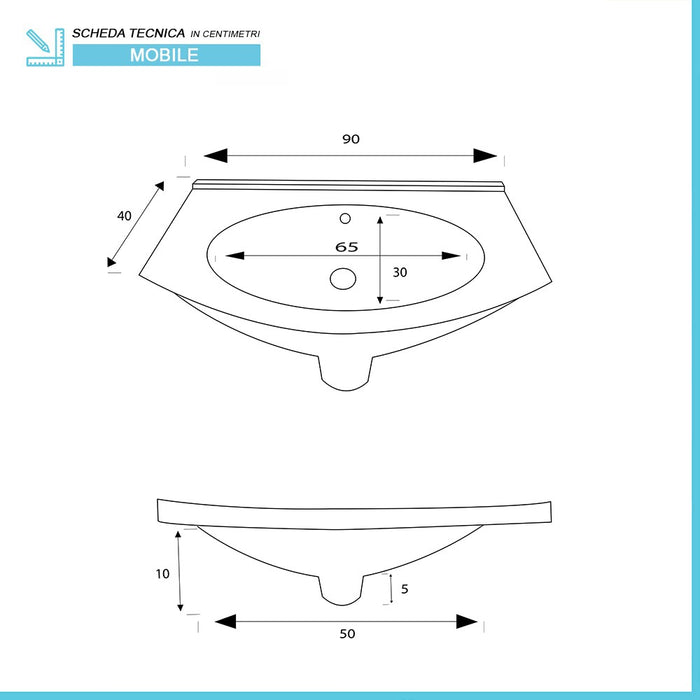 Mobile bagno sospeso 90 cm Maiori noce canaletto con lavabo in resina