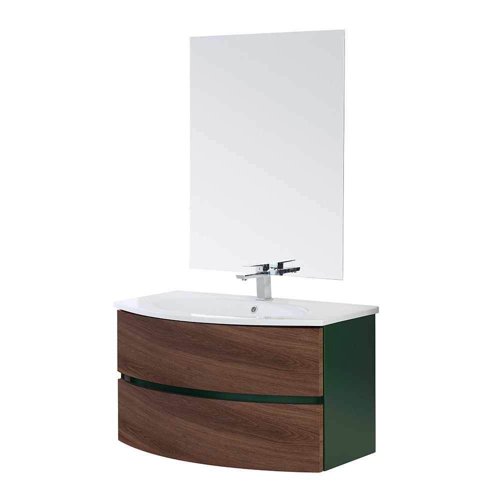 Mobile bagno sospeso 90 cm Maiori noce canaletto con lavabo in resina