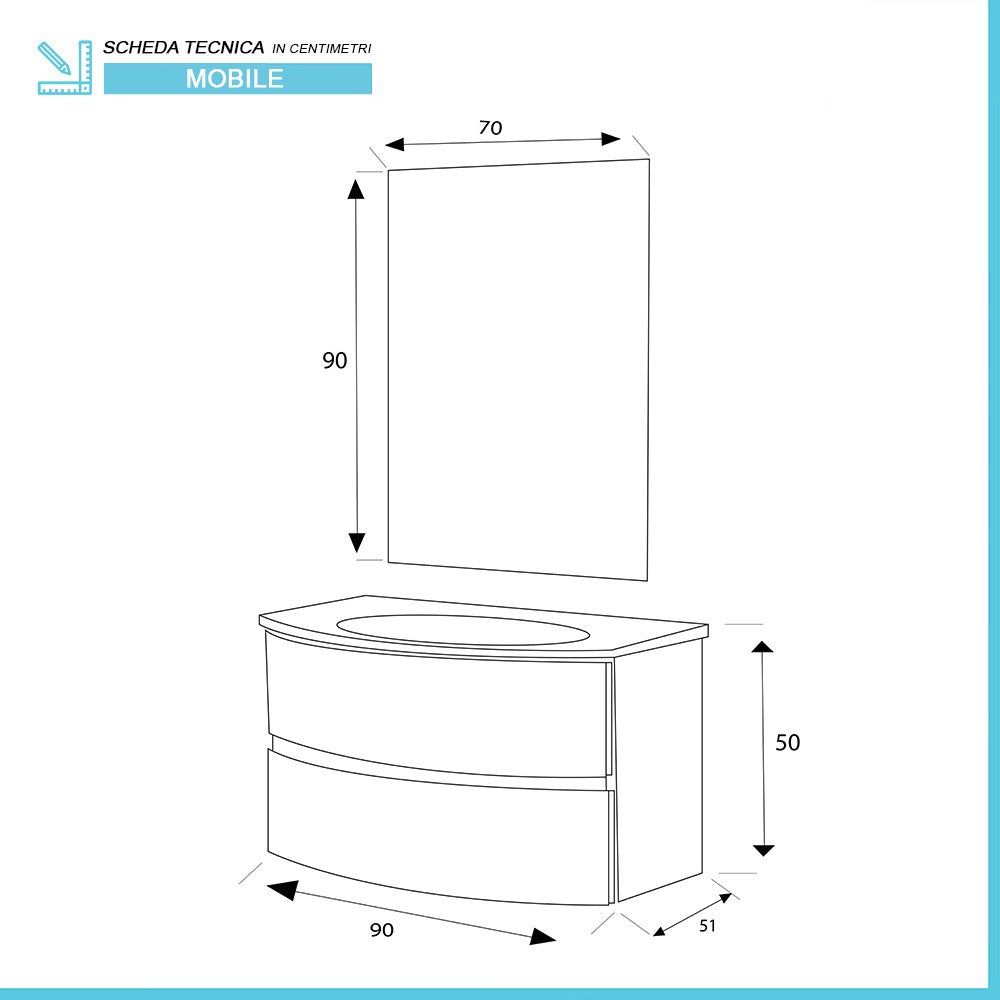 Mobile bagno sospeso 90 cm Maiori noce canaletto con lavabo in resina