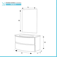 Mobile bagno sospeso 90 cm Maiori noce canaletto con lavabo in resina