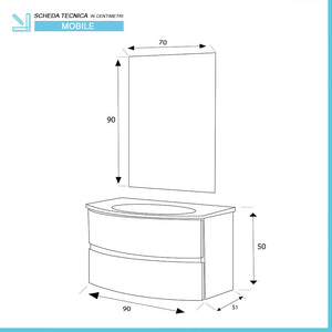 Mobile bagno sospeso 90 cm Maiori noce canaletto con lavabo in resina