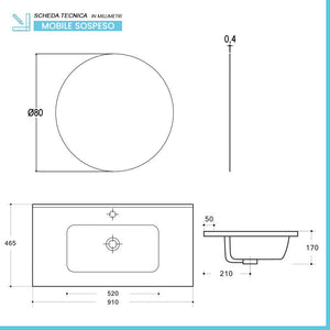 Mobile bagno sospeso 90 cm nero satinato con specchio e lavabo Gaya