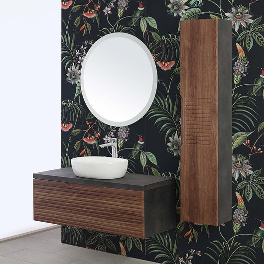 Mobile bagno sospeso 90 cm noce canaletto Ravello con lavabo in ceramica