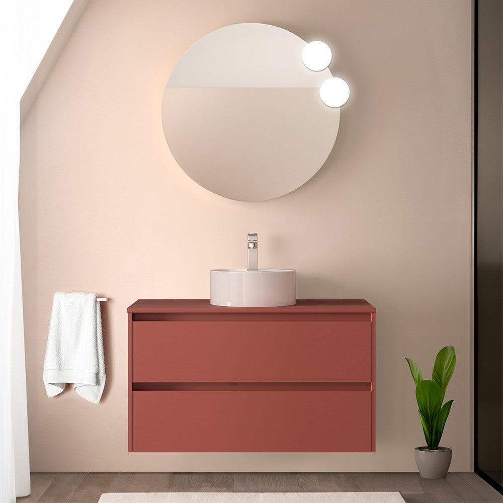 Mobile bagno sospeso 90 cm rosso satinato con top e specchio Gaya