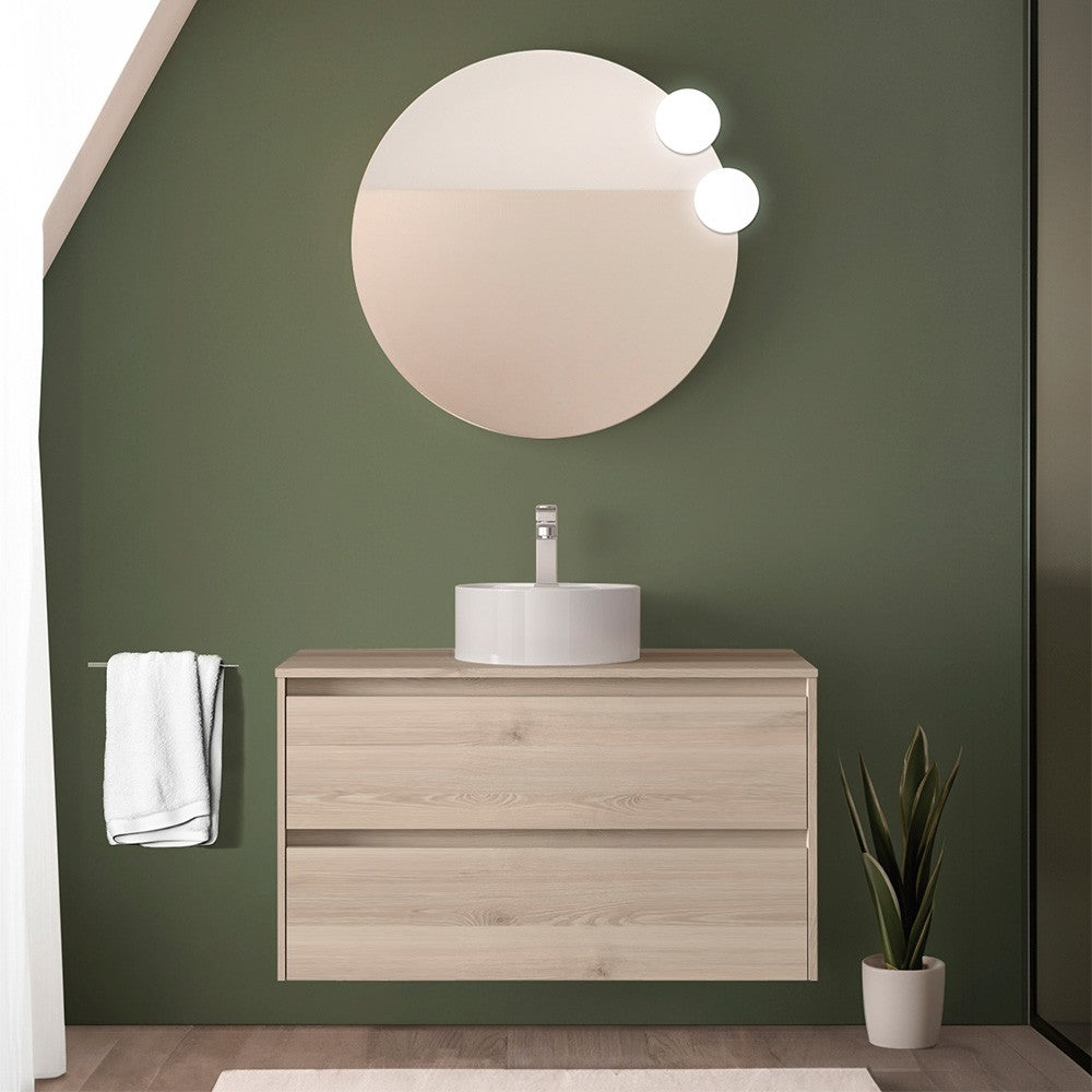 Mobile bagno sospeso 90 cm rovere bali con top e specchio Gaya