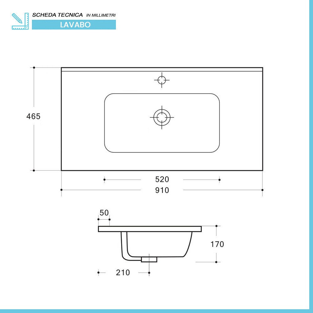 Mobile bagno sospeso 90 cm rovere naturale con pensile H 125 cm Nadia