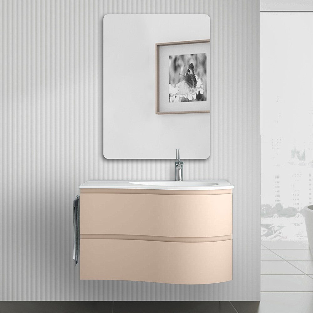 Mobile bagno sospeso 90 cm Melody cappuccino con vasca decentrata e specchio