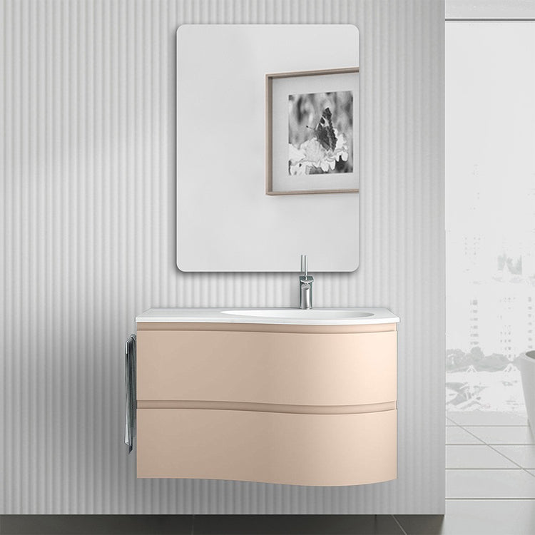 Mobile bagno sospeso 90 cm Melody cappuccino con vasca decentrata e specchio