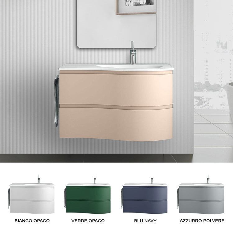 Mobile bagno sospeso 90 cm Melody cappuccino con vasca decentrata e specchio