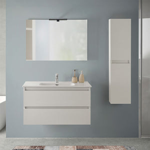 Mobile bagno sospeso 90 rovere bianco completo con 2 cassetti Nadia