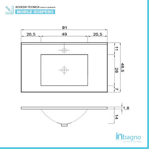 Mobile bagno sospeso da 90 cm Duble rovere africa con lavabo e specchio