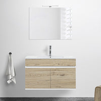 Mobile bagno sospeso da 90 cm Duble rovere africa con lavabo e specchio