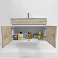 Mobile bagno sospeso da 90 cm Duble rovere africa con lavabo e specchio