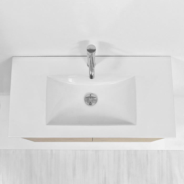 Mobile bagno sospeso da 90 cm Duble rovere africa con lavabo e specchio