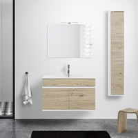 Mobile bagno sospeso da 90 cm Duble rovere africa con lavabo e specchio