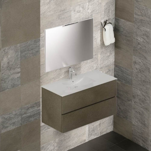 Mobile bagno sospeso argilla 2 cassetti con lavabo e specchio COMP100AR 101x46x54h