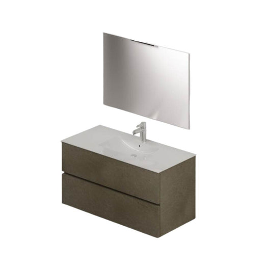 Mobile bagno sospeso argilla 2 cassetti con lavabo e specchio COMP100AR 101x46x54h