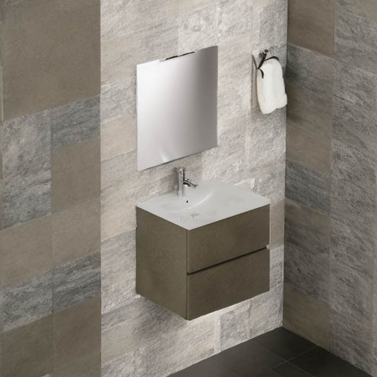 Mobile bagno sospeso argilla 2 cassetti con lavabo e specchio COMP60AR 61x46x54h