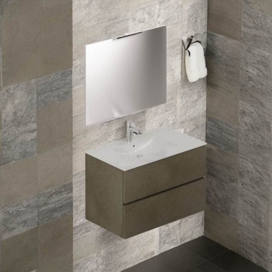 Mobile bagno sospeso argilla 2 cassetti con lavabo e specchio COMP80AR 81x46x54h