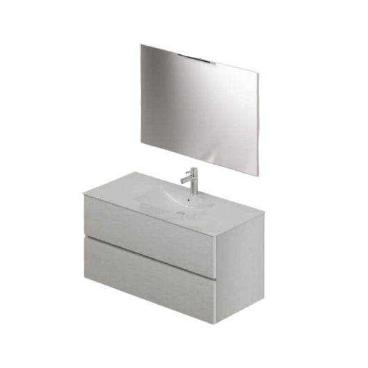 Mobile bagno sospeso bianco frassinato 2 cassetti con lavabo e specchio COMP100BF 101x46x54h