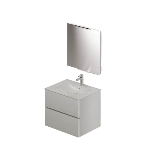 Mobile bagno sospeso bianco frassinato 2 cassetti con lavabo e specchio COMP60BF 61x46x54h