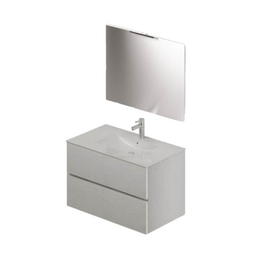 Mobile bagno sospeso bianco frassinato 2 cassetti con lavabo e specchio COMP80BF 81x46x54h