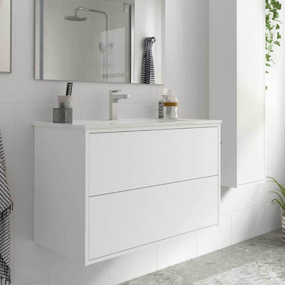 Mobile bagno sospeso bianco opaco 2 cassetti 80x45x54h Mango80