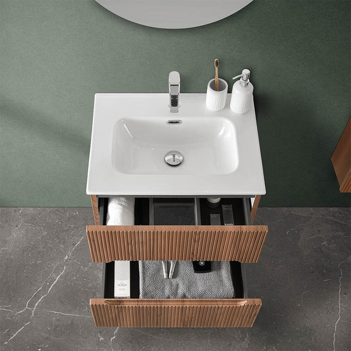 Mobile bagno sospeso cannettato 60 cm noce canaletto con specchio | Bali