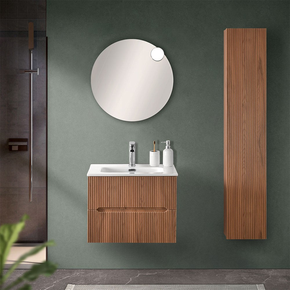 Mobile bagno sospeso cannettato 60 cm noce canaletto con specchio | Bali