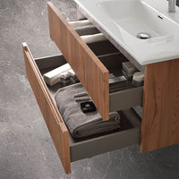 Mobile bagno sospeso cannettato 60 cm noce canaletto con specchio | Bali