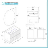 Mobile bagno sospeso cannettato 70 cm bianco opaco con specchio | Bali