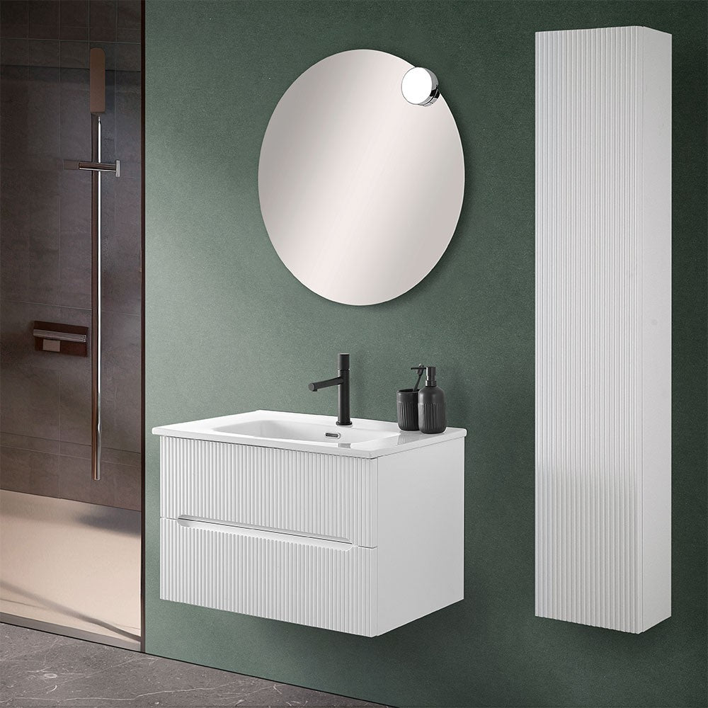 Mobile bagno sospeso cannettato 70 cm bianco opaco con specchio | Bali