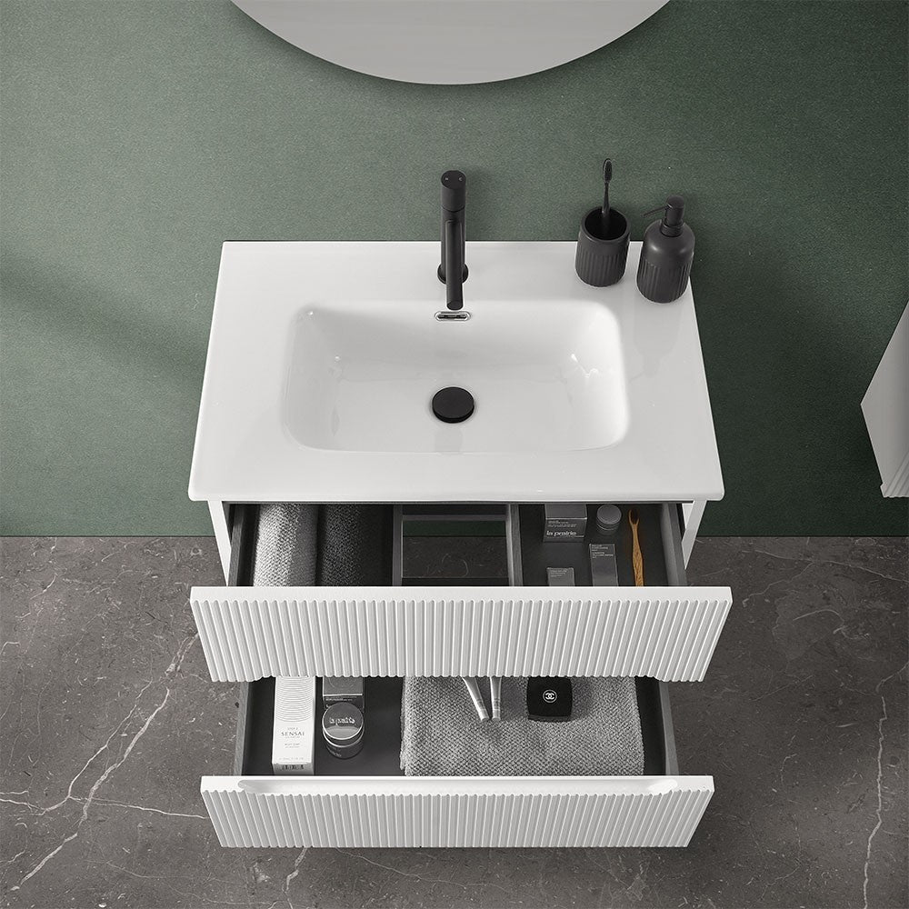 Mobile bagno sospeso cannettato 70 cm bianco opaco con specchio | Bali