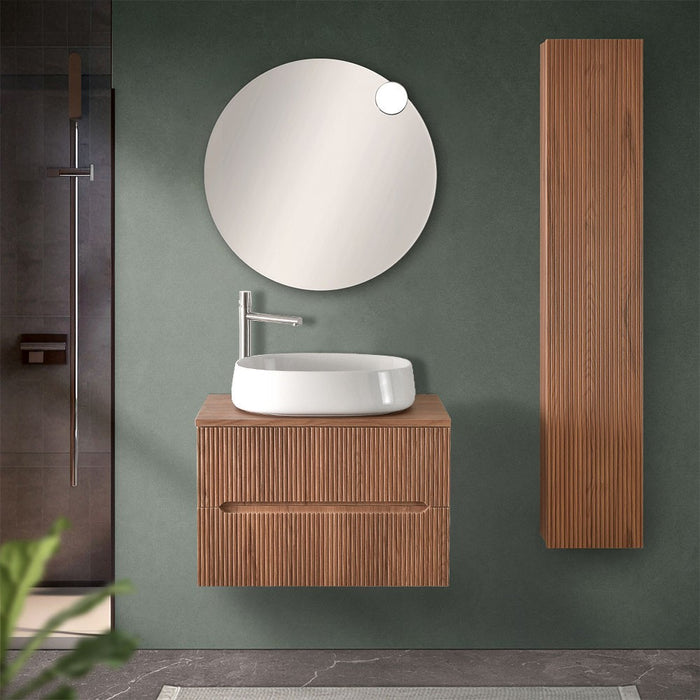 Mobile bagno sospeso cannettato 70 cm noce con top e specchio | Bali