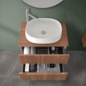 Mobile bagno sospeso cannettato 70 cm noce con top e specchio | Bali