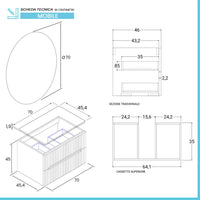 Mobile bagno sospeso cannettato 70 cm noce con top e specchio | Bali