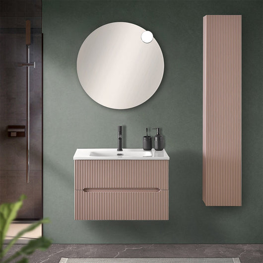 Mobile bagno sospeso cannettato 70 cm rosa con specchio | Bali