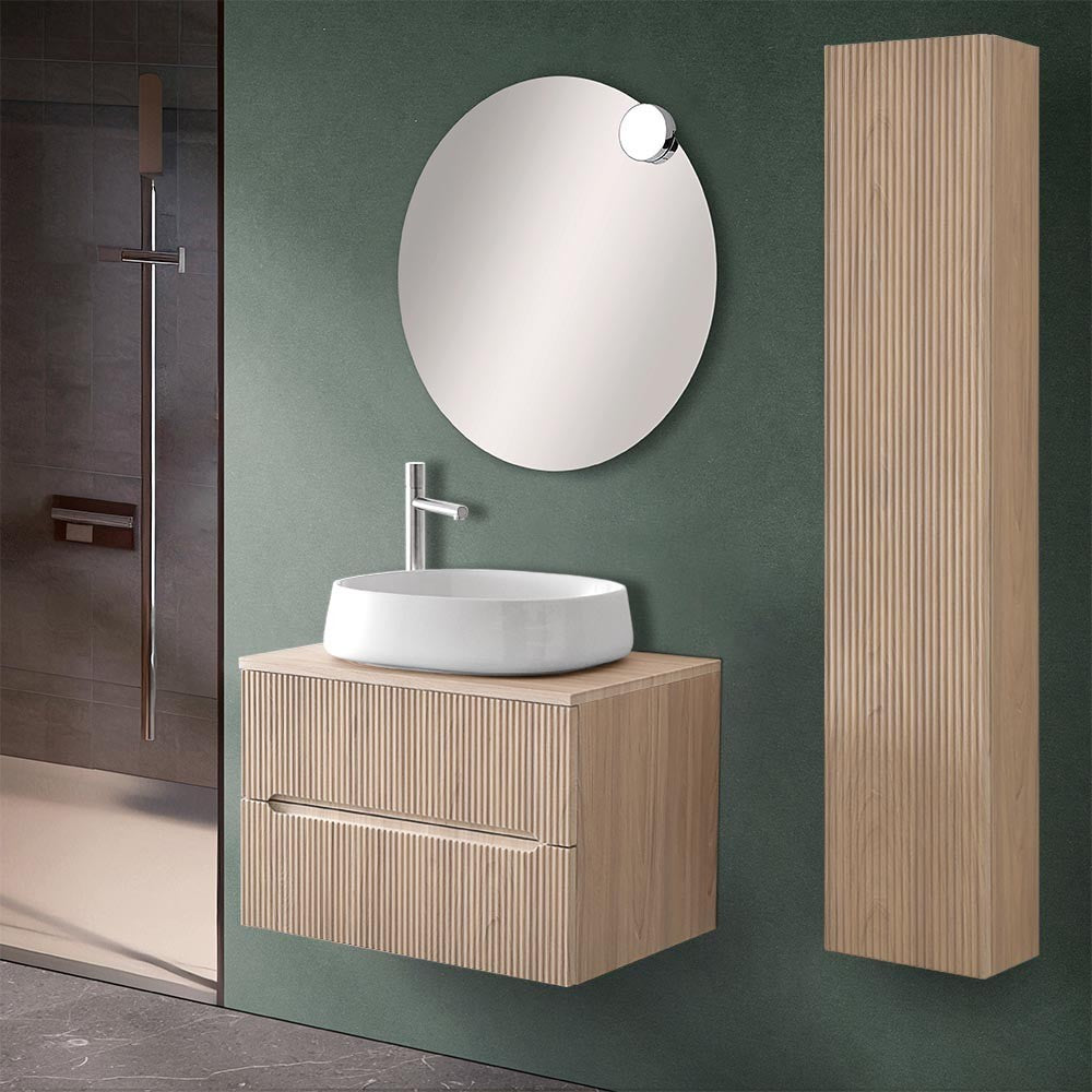 Mobile bagno sospeso cannettato 70 cm sabbiato con top e specchio | Bali